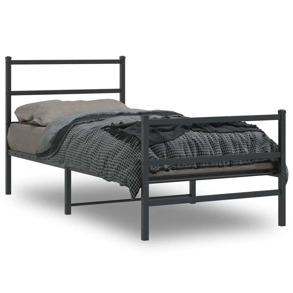 Giroletto con Testiera e Pediera Metallo Nero 90x200 cm 355376