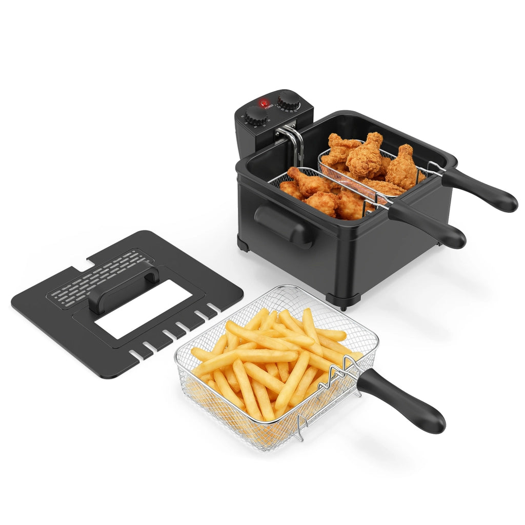 Friggitrice ad olio 5 l con 1 cestello grande e 2 piccoli, Friggitrice elettrica smontabile con protezione dal surriscaldamento 1700 w