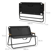 Sedia da Campeggio Doppia 2 Posti Pieghevole in Acciaio e Tessuto Oxford, 108x65x73cm, Nero