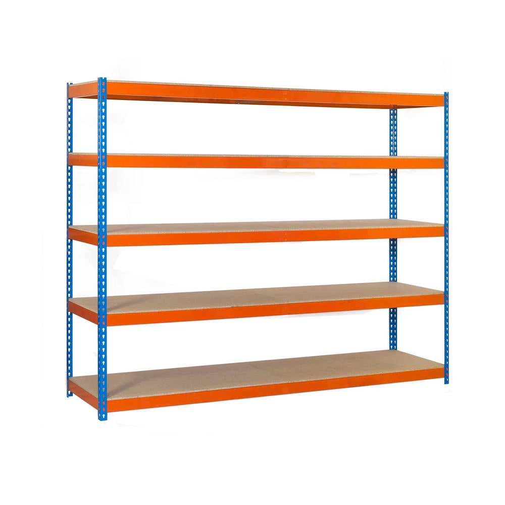Scaffale in metallo Simon Rack senza viti colore blu/arancio/legno 5 ripiani 2500x1500x600 mm Made in Spain