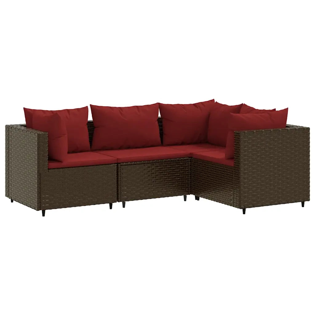 Set Mobili da Giardino 4 pz con Cuscini in Polyrattan Marrone 3308077