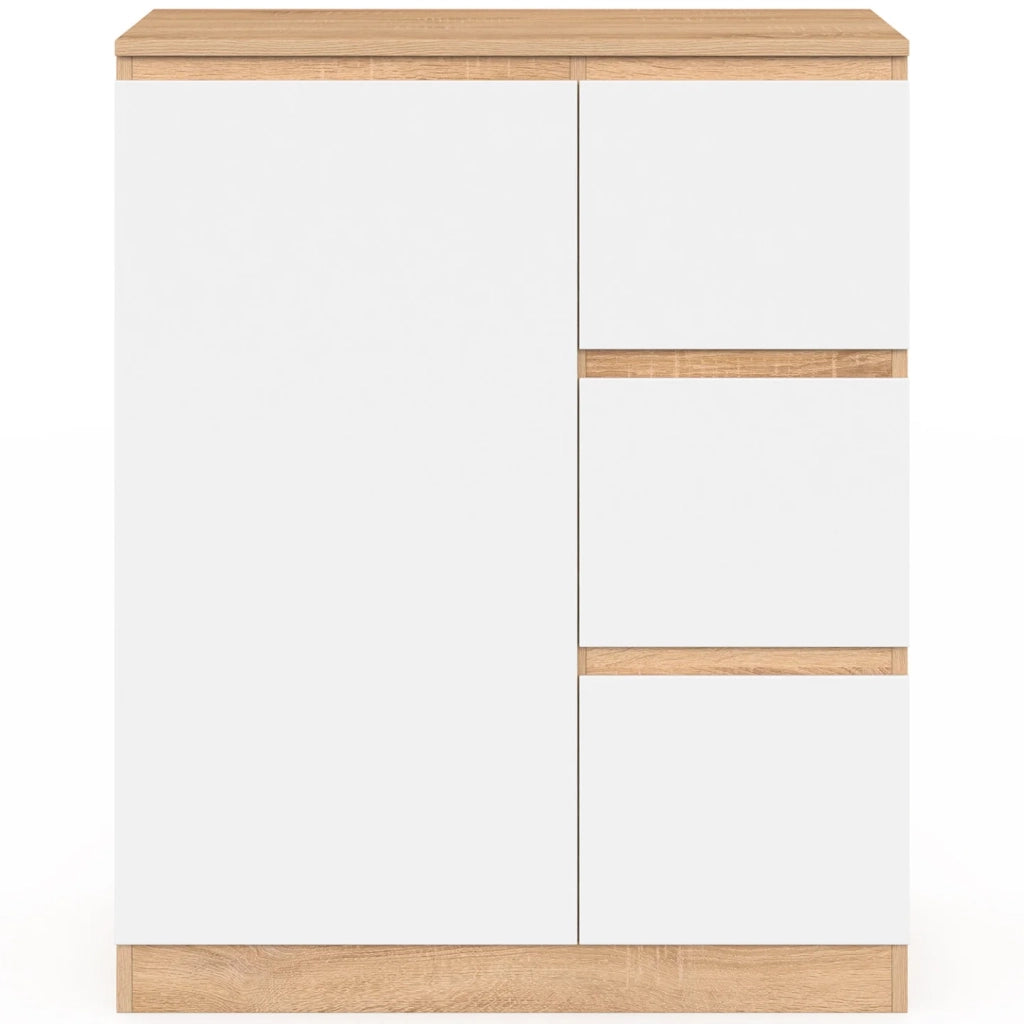 IDMarket - Mobile bagno a 1 anta TOMI con cesto portabiancheria estraibile e 3 cassetti effetto faggio bianco