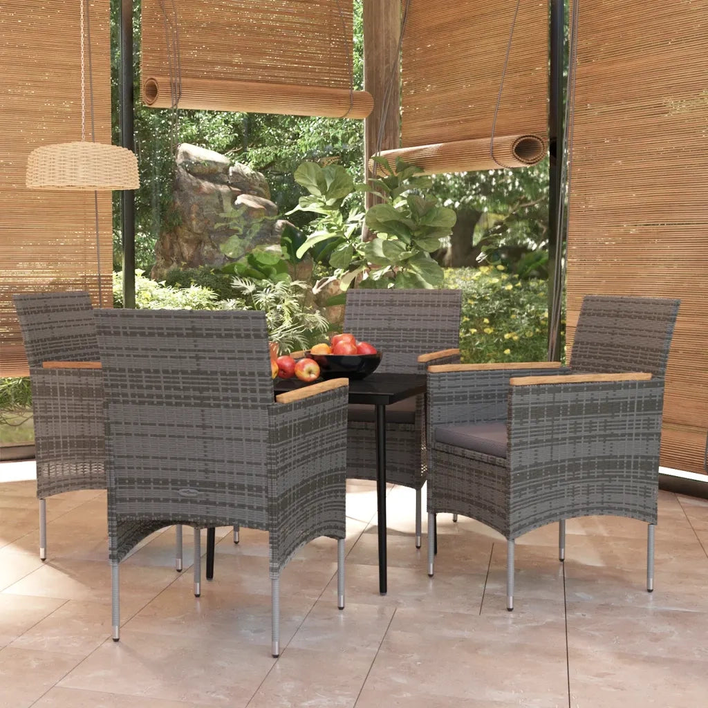 Set da Pranzo da Giardino 5 pz con Cuscini Grigio e Nero 3099348