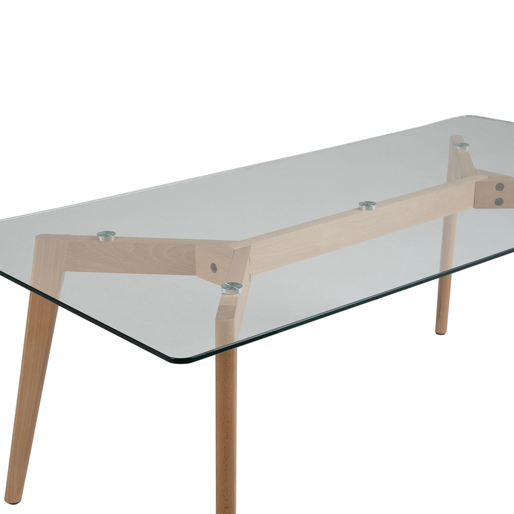 Tavolino da Caffè Piano in Vetro Trasparente Gambe in Legno Rettangolare Scandinavo Moderno