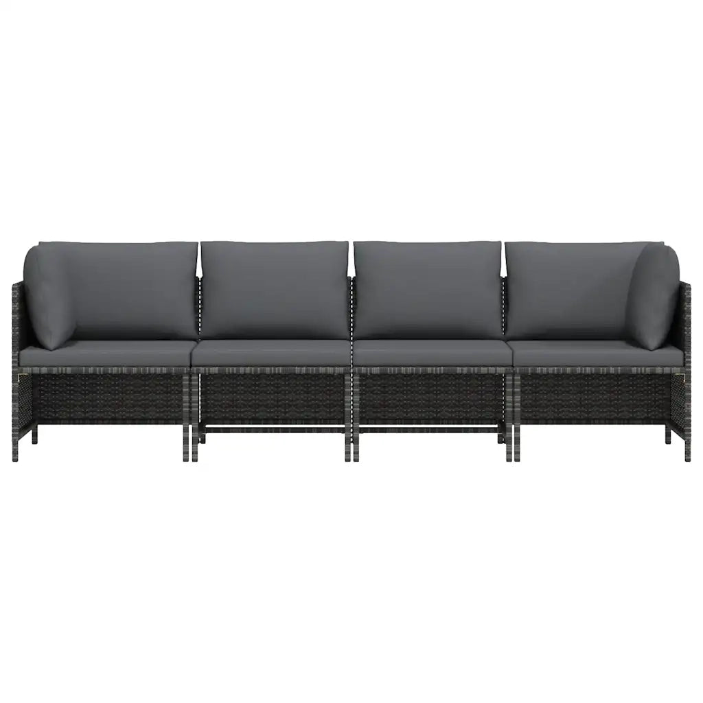 Divano da Giardino a 4 Posti con Cuscini Grigio in Polyrattan cod mxl 70679