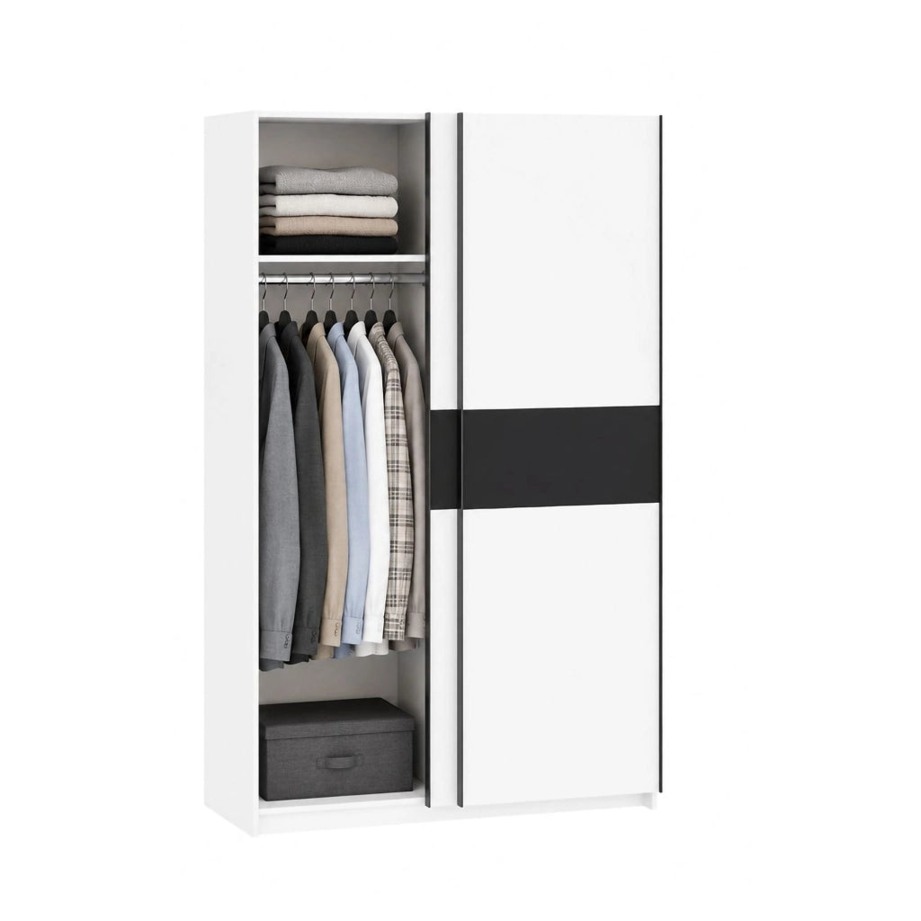 Armadio Camera da Letto Maba, Guardaroba 2 Ante 2 Ripiani, 120x204h cm Bianco