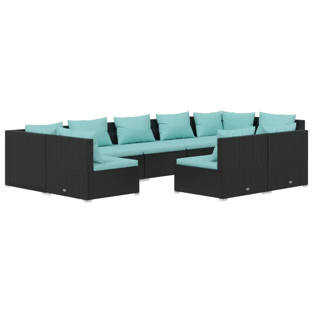 Set Divani da Giardino 9 pz con Cuscini in Polyrattan Nero 3102025