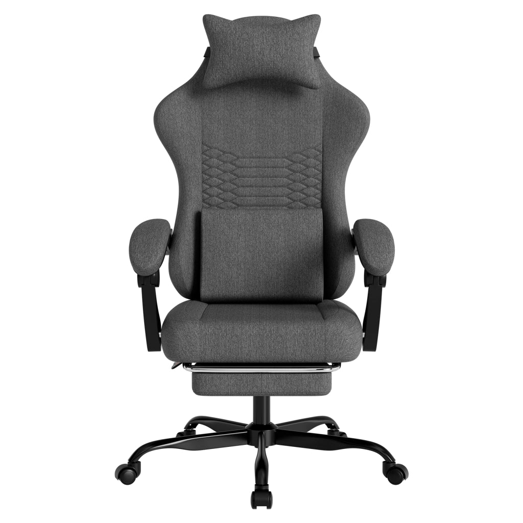 SEDIA GAMING Ergonomica in tessuto grigio scuro con poggiapiedi