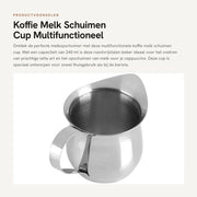 Milk Frother 240 ml - Acciaio Inossidabile - Bocca Punta - Resistente al Lavastoviglie - Per Latte Art - Resistente ai Shock e Impronta Olfattiva - Caffettiera da Tazza