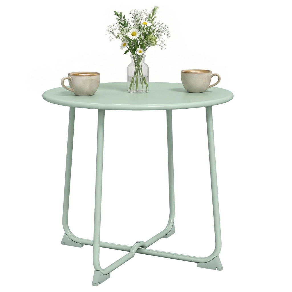 Tavolino da giardino rotondo ¨C zephmum ¨C verde scuro, metallo, ?50x45.5 cm