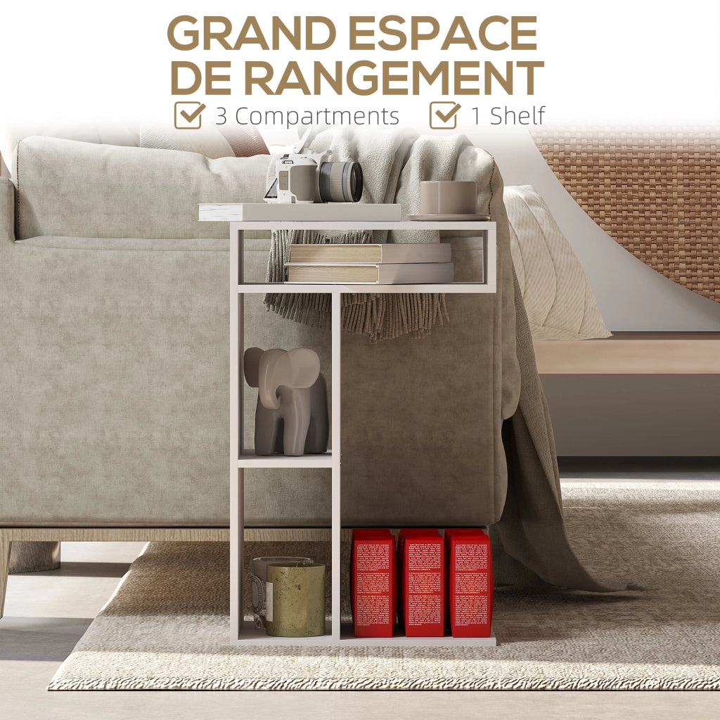 Tavolino da soggiorno con rotelle e 3 scomparti ¨C zephmum ¨C bianco 40x30x69 cm
