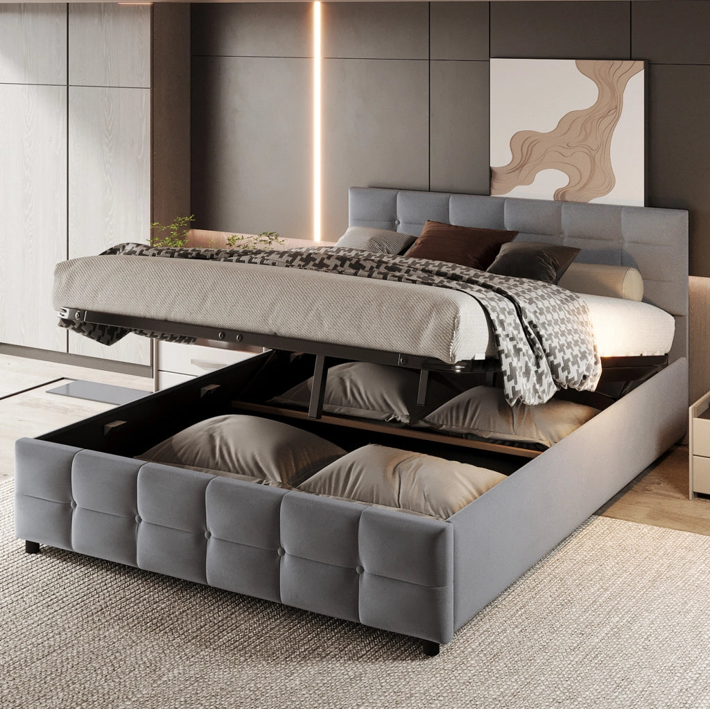 Letto imbottito 180x200 cm con sollevamento idraulico in velluto olandese