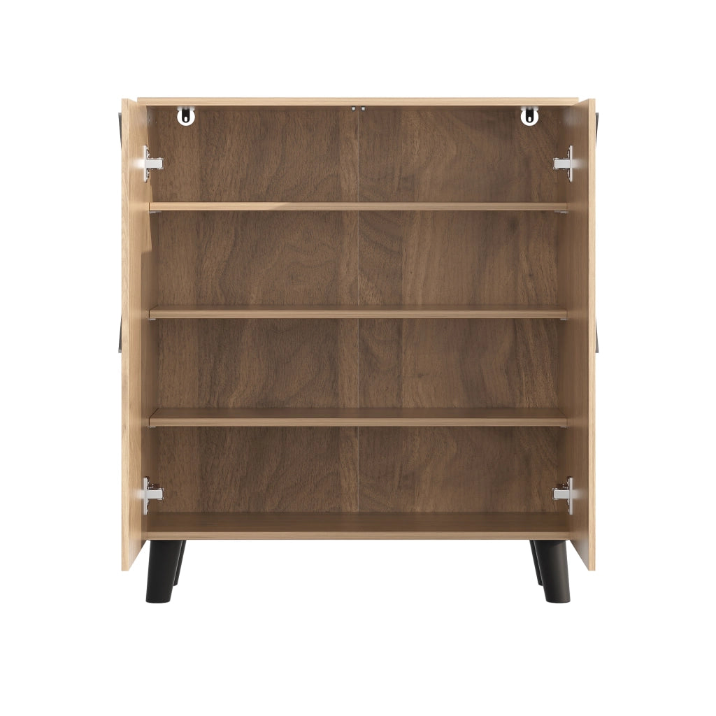 Scarpiera con 2 Ante; Motivo Decorativo Rattan; Contenitore Chiuso; Stile Moderno; in Pannello Truciolare; 80×31×91 cm; Legno