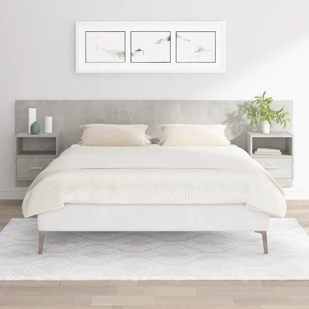 Testiera | Testata Letto con Comodini in Legno Multistrato Grigio Cemento