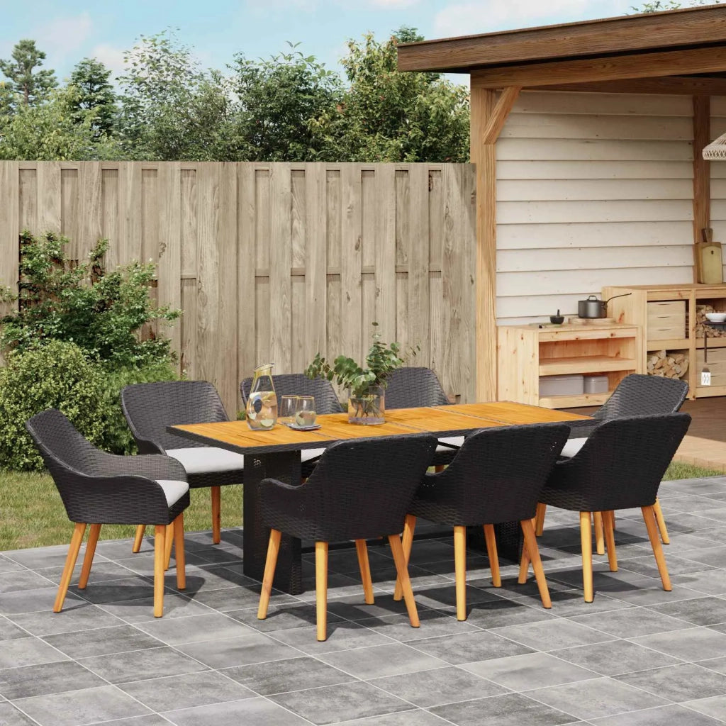 Set da Pranzo per Giardino con cuscino 9 pcs Nero polyrattan 3261624