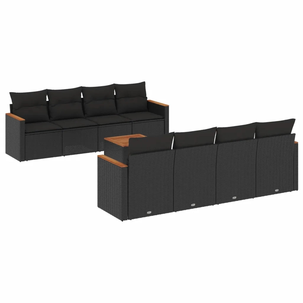 Set Divani da Giardino 9 pz con Cuscini Nero in Polyrattan 3225817