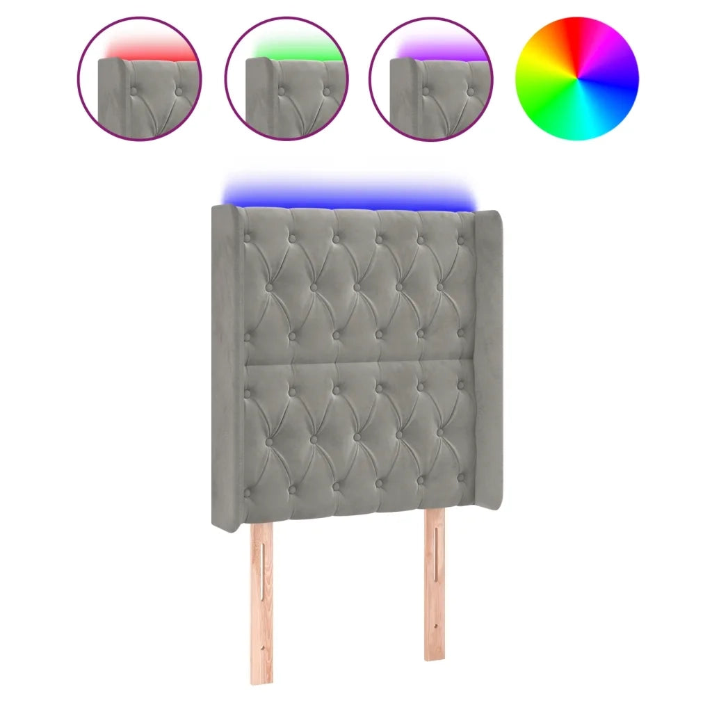 Testiera a LED Grigio Chiaro 83x16x118/128 cm in Velluto 3124414