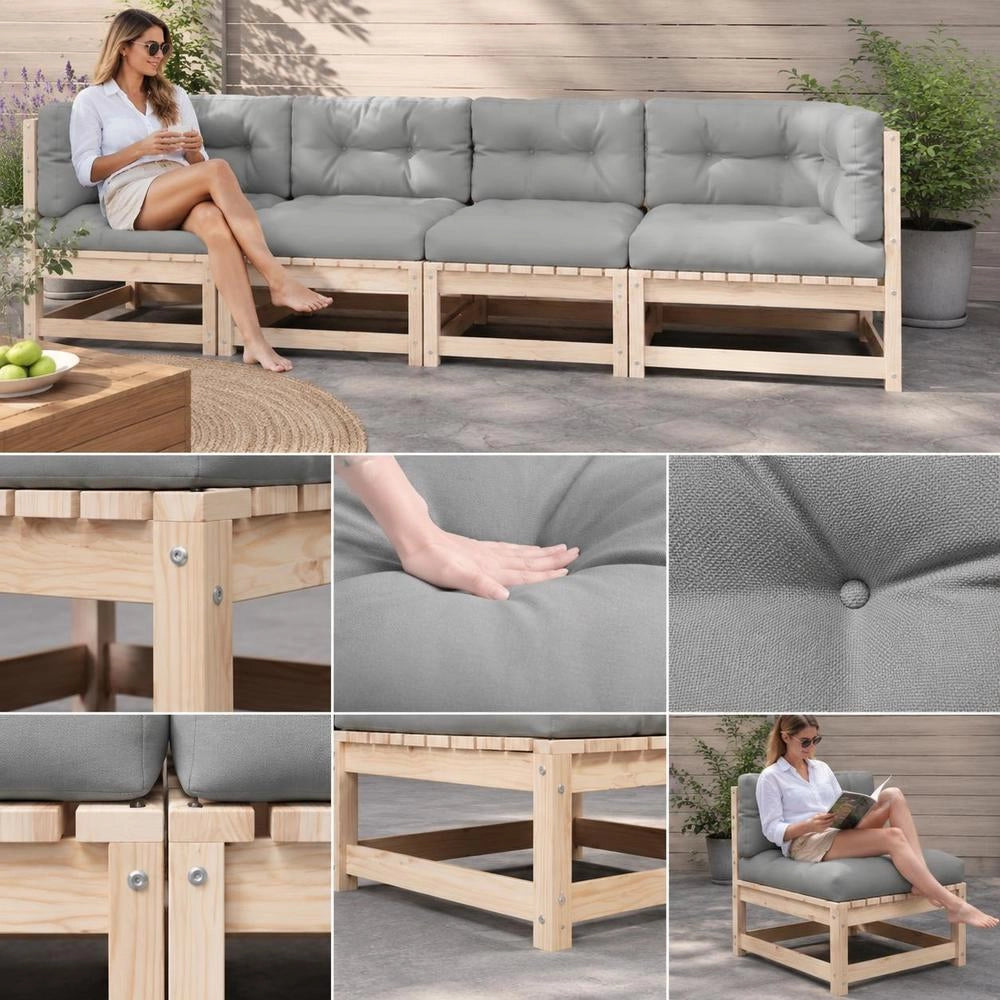 Garden Corner Sofa With Cushions, Solid Pine Wood