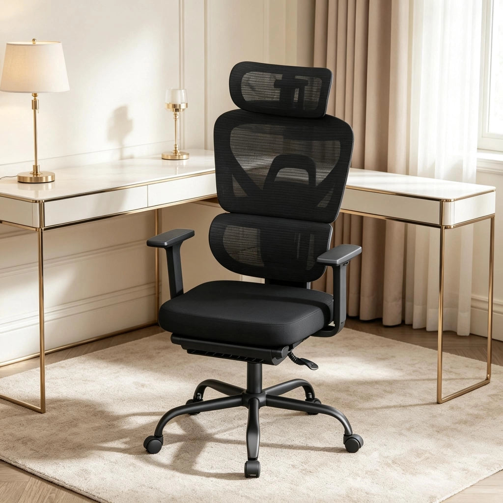 SEDIA UFFICIO Ergonomica Girevole con poggiapiedi 53x46 cm Nero