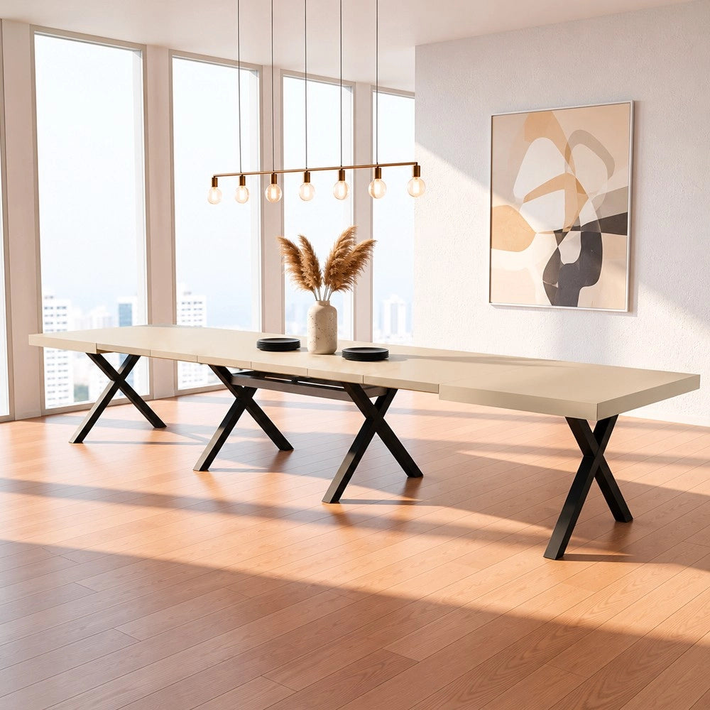 Tavolo Allungabile Milonga480 180 cm con Piano Cashmere e Gambe Incrociate Antracite