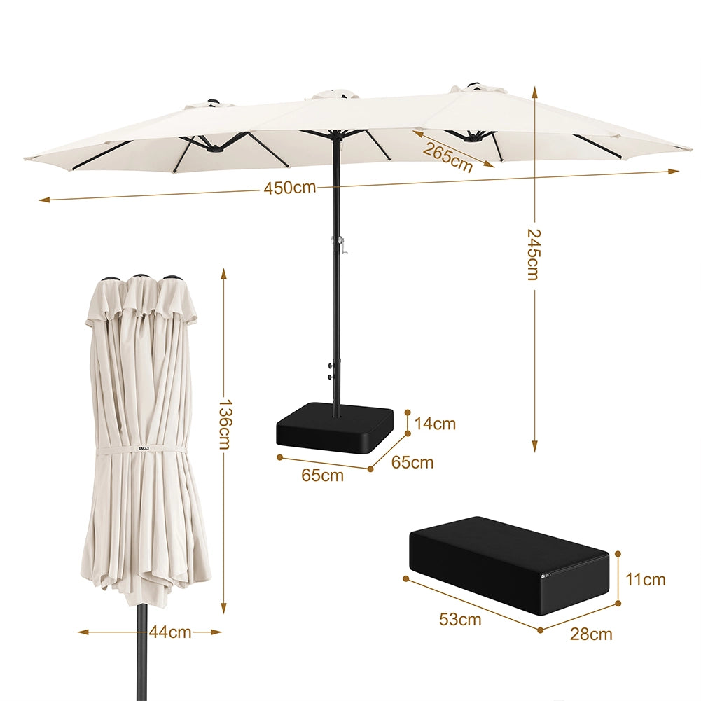 Ombrellone Doppio 4.6 Metri con Base da Giardino Rivestimento Anti UV 12 Ribs