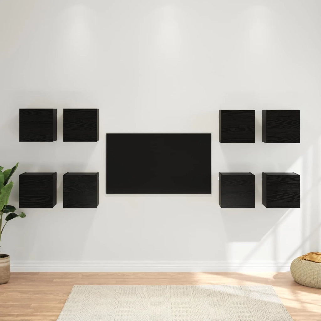 Mobile TV da parete 8 pz Rovere Nero Legno ingegnerizzato 3438615