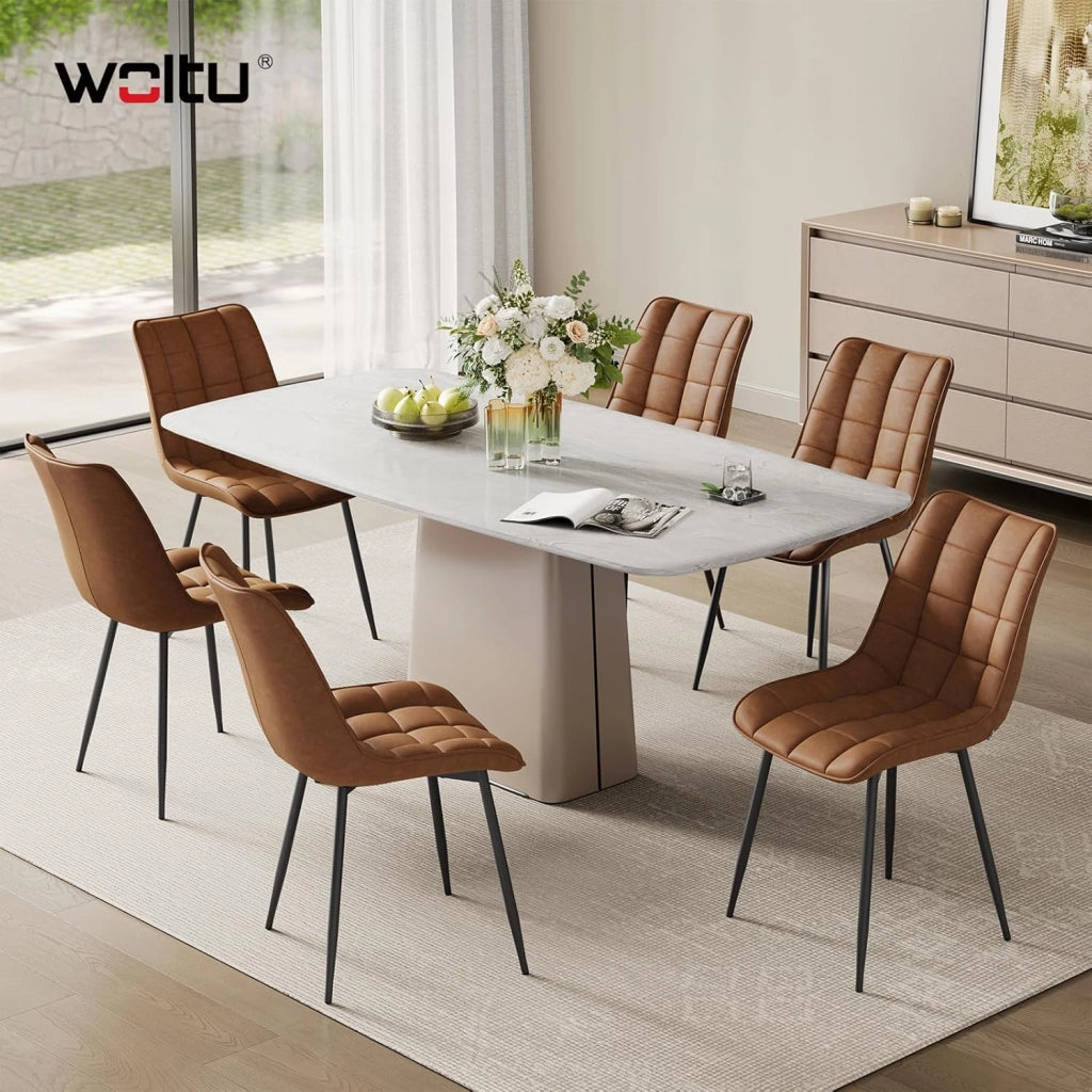 Sedie da Pranzo con Schienale senza Braccioli Sgabello in Ecopelle per Cucina Marrone Chiaro BH207hbr-2
