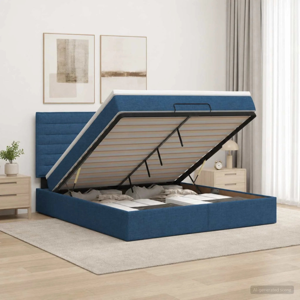 Letto Ottomano con Materasso e LED Blu 180 x 200 cm Tessuto 3458013