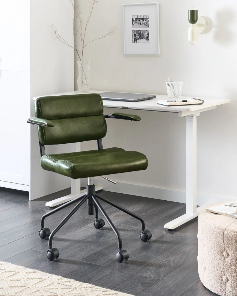 Sedia da ufficio in ecopelle verde scuro girevole e regolabile in altezza con braccioli Ufficio Casa Studio Tradizionale