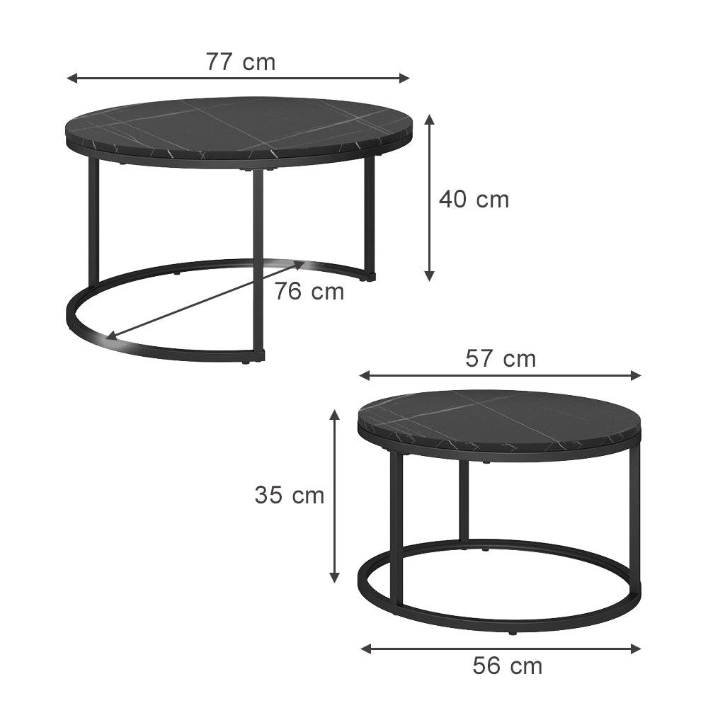 Vicco Set di tavolini Nero 77 x 40 cm 2 parti