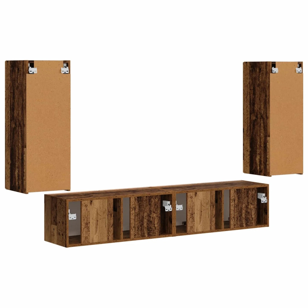 Set di Mobiletto da TV a Parete 4 pcs Legno vecchio
