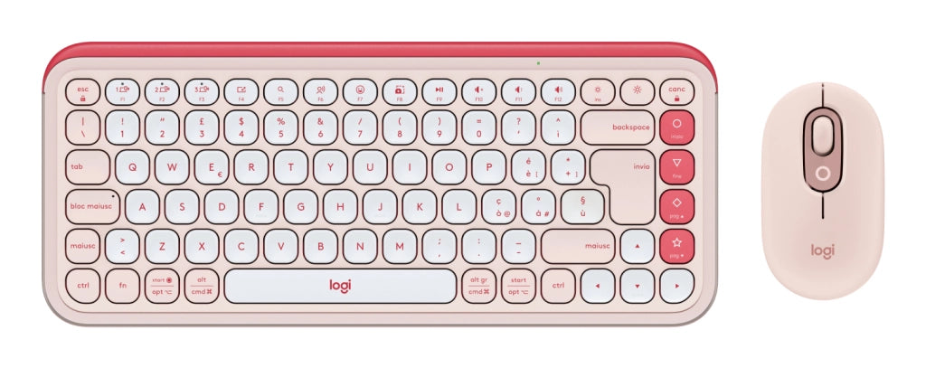Logitech pop icon combo tastiera mouse incluso universale bluetooth qwerty italiano rosa, bianco - 920-013117