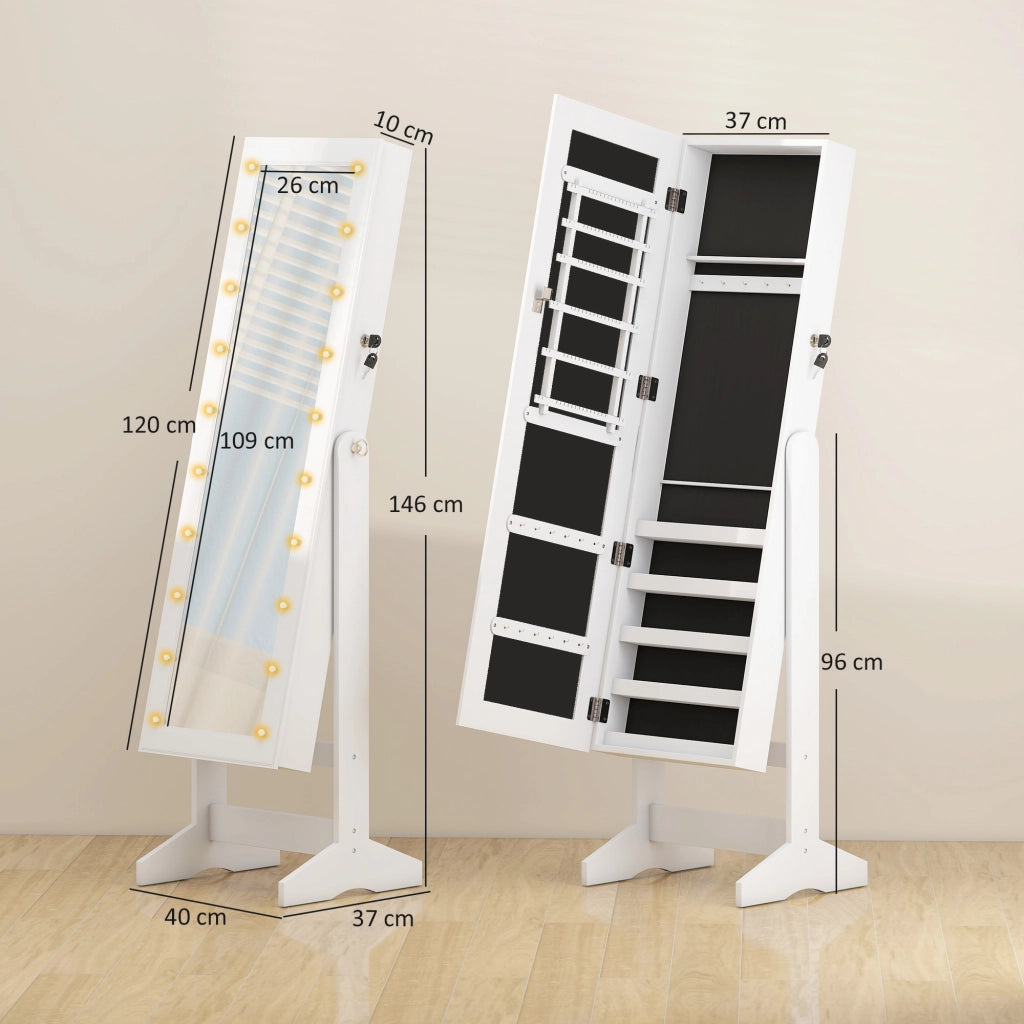 Armadio Portagioielli con Specchio e Luci LED ¨C Zephmum ¨C Legno Bianco 40x37x146 cm