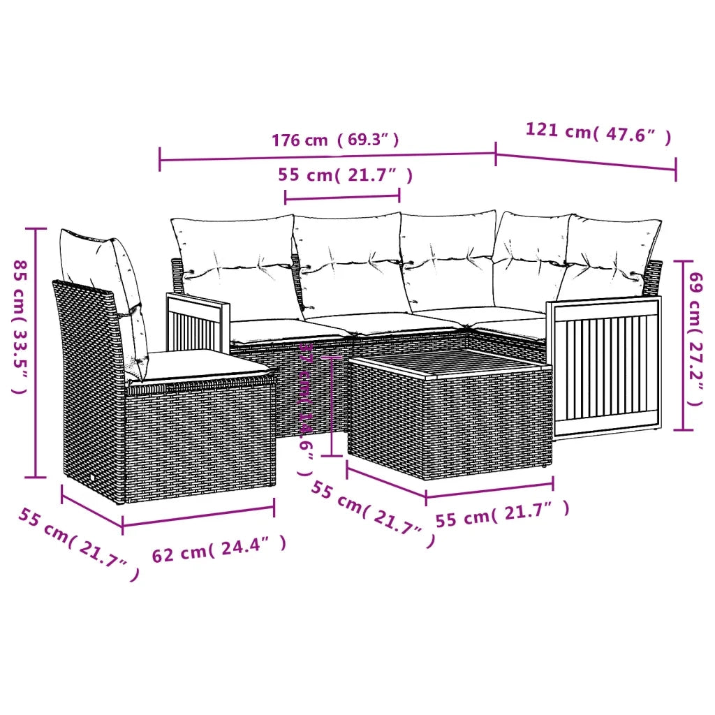 Set Divano da Giardino 6 pz con Cuscini Beige in Polyrattan