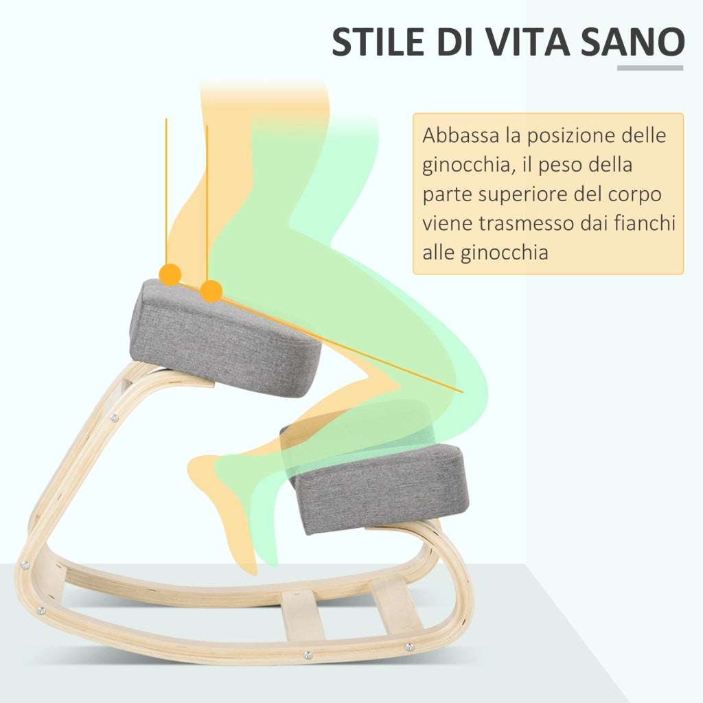 Sedia Inginocchiatoio Ergonomica con Cuscino ¨C zephmum ¨C Legno di Betulla Grigia 51x69x58 cm