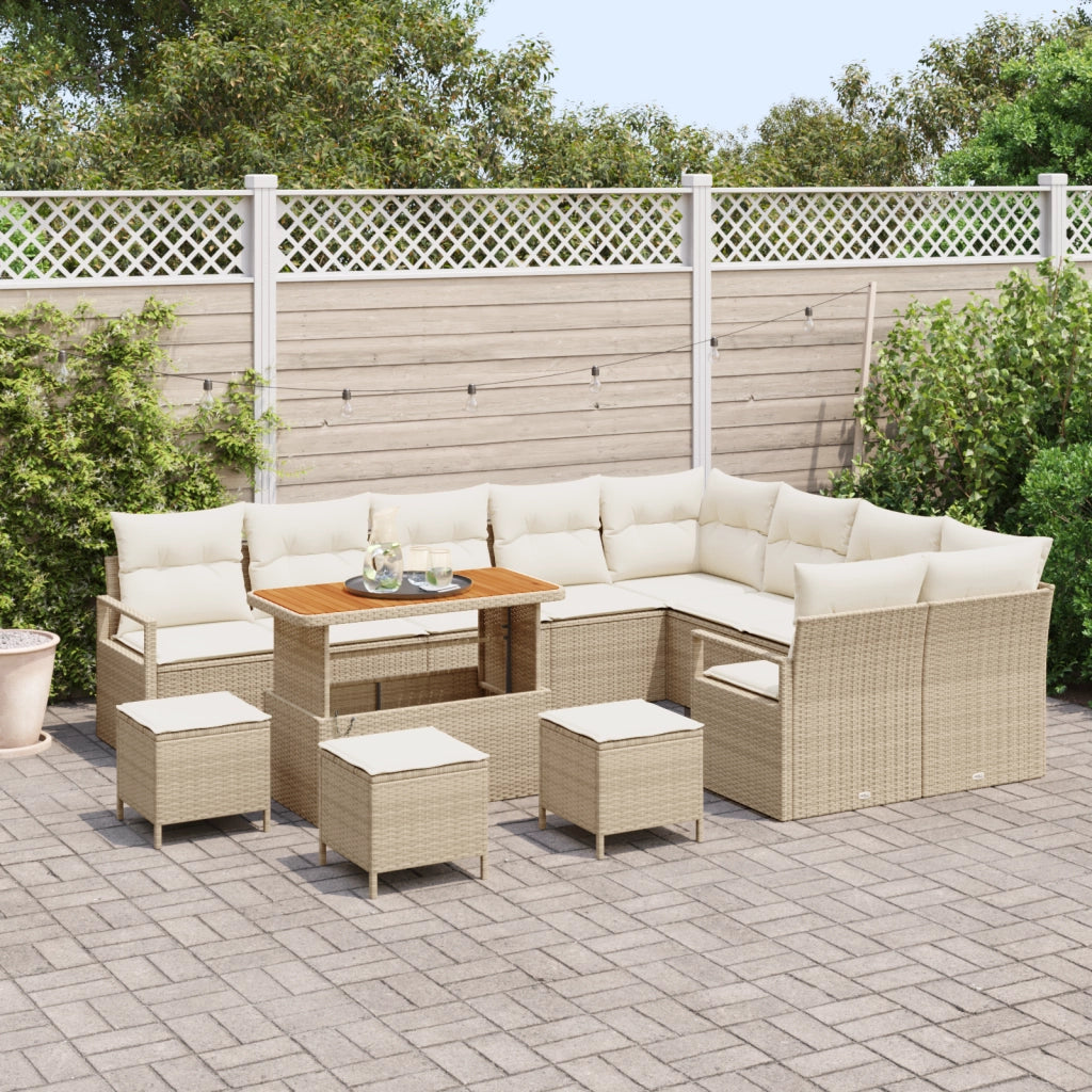 Set Divano da Giardino  13 Pezzi con Cuscini Beige Polyrattan Acacia