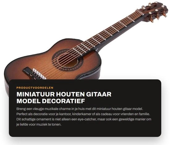 Chitarra Miniaturo in Legno - Decorazione Musicale - Ornamento per Casa/Studio - Realizzato con Legno di Alta Qualità - Incluso Accessorio Standard