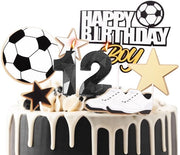 Decorazioni per 12 anni, n. 12 candele per compleanno, tema calcio, decorazioni per torta per festa di compleanno di un ragazzo, 12 candele per compleanno, tema calcio, nero, 12 pezzi.