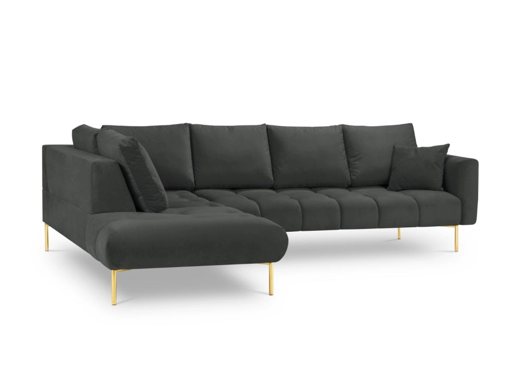 Cosmopolitan Design - Divano angolare sinistro "Hastings" 5 posti in velluto grigio scuro 