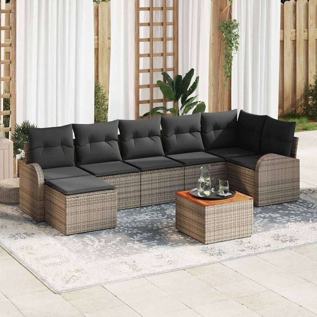 Set Divano da Giardino con cuscino 8 pcs Grigio polyrattan