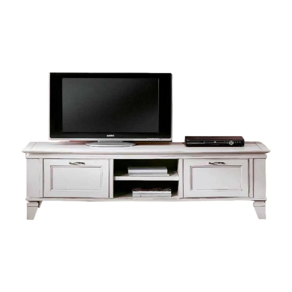 Porta tv  in legno 2 cassetti shabby bianco 176x60x50 - Mobili 2G