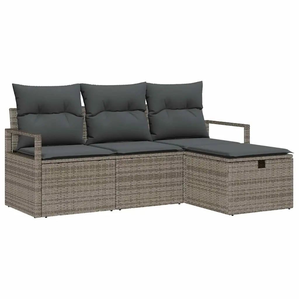 Set Divano da Giardino con cuscino 4 pcs Grigio Poly Rattan