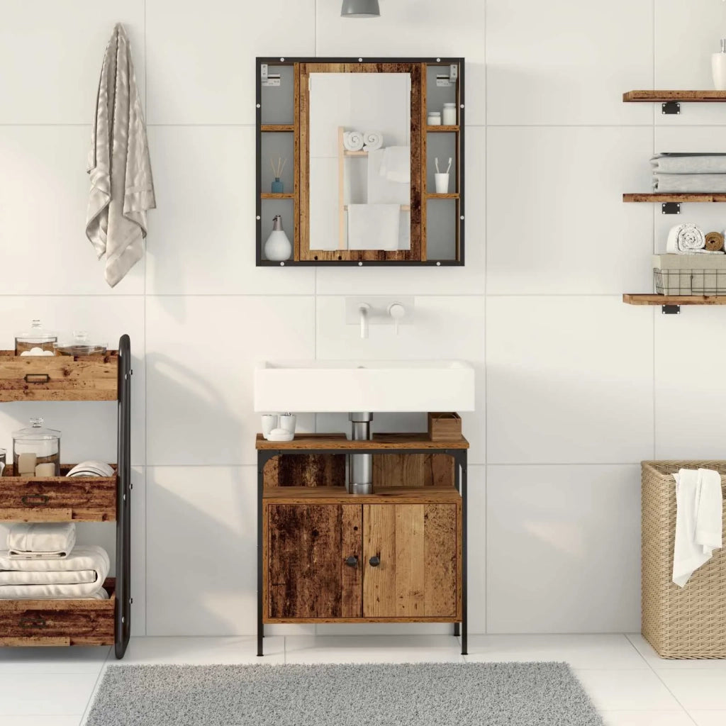 Set di mobili per il Bagno | Armadio da bagno 2 pz Marrone Legno multistrato