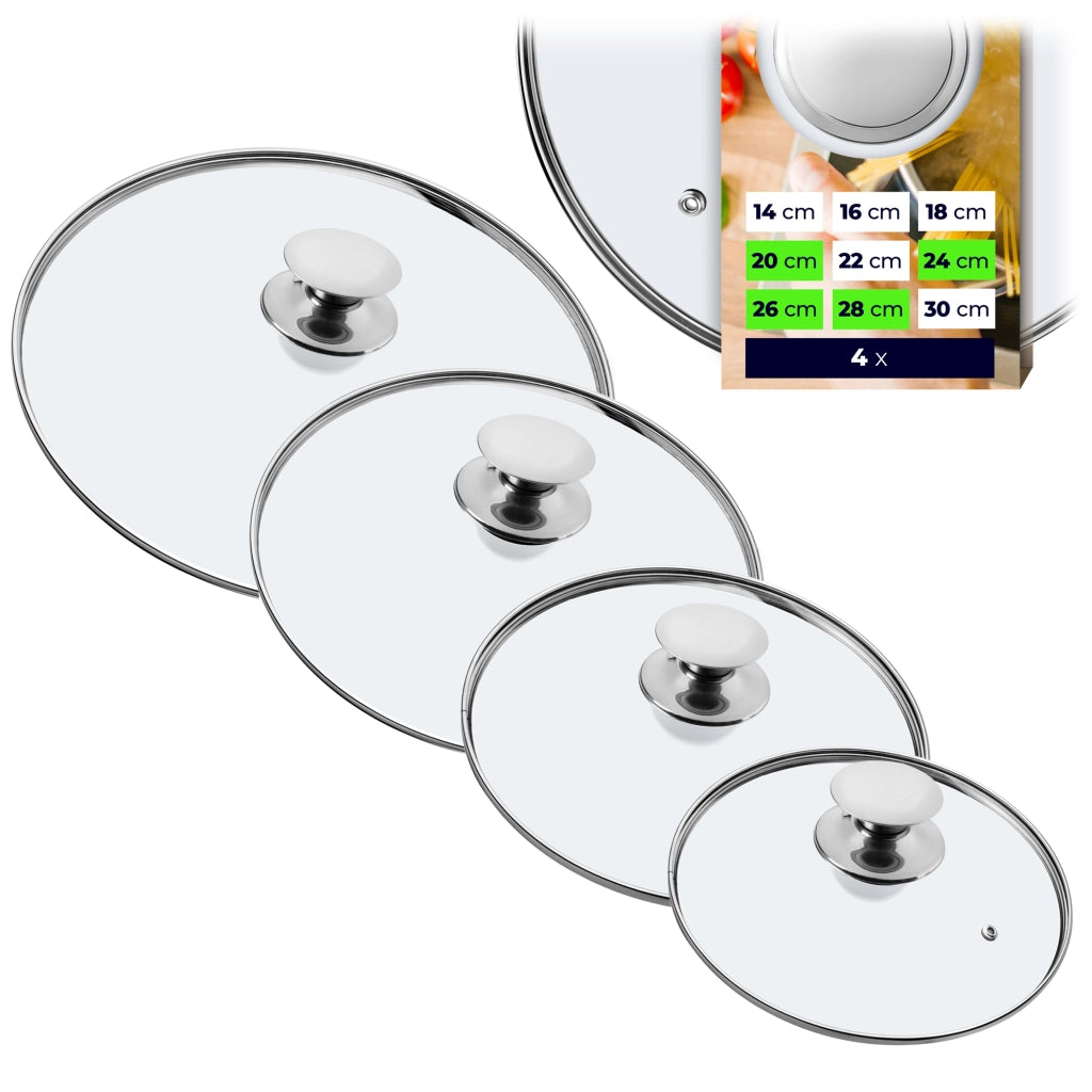 Set di coperchi in vetro KADAX resistenti al calore per pentole e padelle da 20/24/26/28 cm.