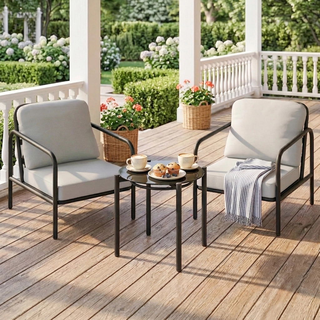 Set Bistr¨° 3 Pezzi ¨C zephmum ¨C Sedie con Cuscini, Tavolino Vetro Nero