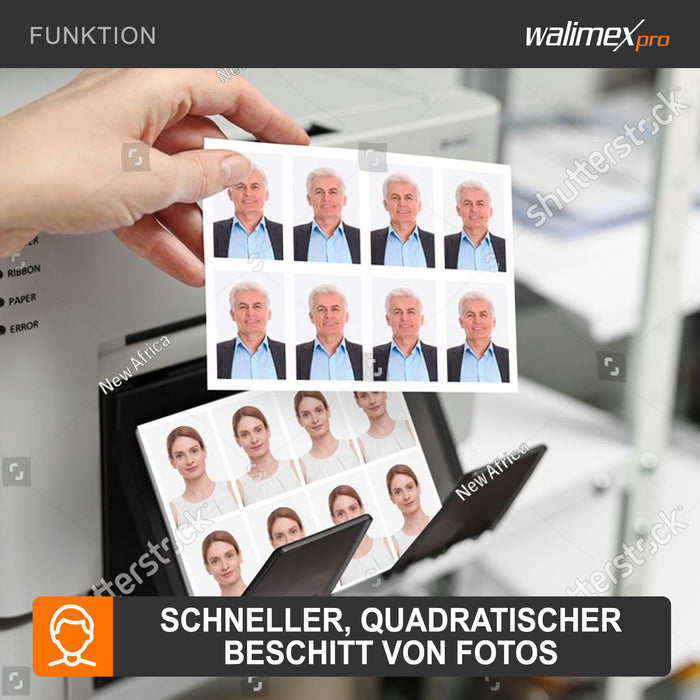 Taglierina per fototessere 50 x 50 mm, Fustellatrice manuale per taglio foto in formato fototessera, con manico ergonomico