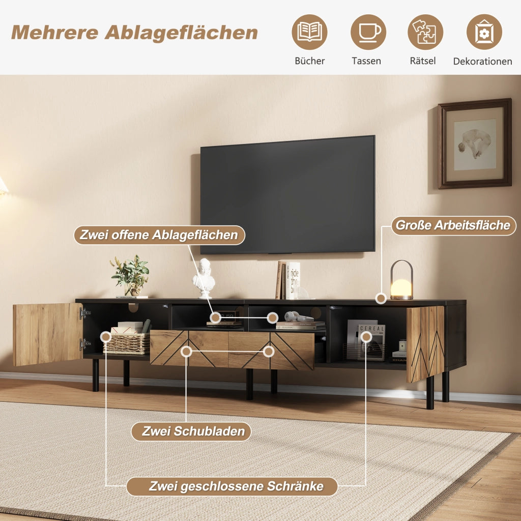 Cassettiera TV nera e legno; in truciolato; lunghezza 180 cm