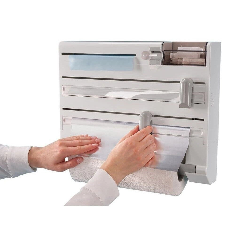 Trade Shop - Porta Rotolo Da Cucina Carta 5in1 Da Parete Organizer Dispenser Pellicola Nastro -