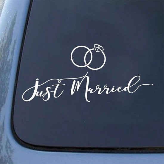 Etichette auto 2 pezzi - Sostituti di targhe per matrimoni - Materiale PVC - Impermeabili - 57 x 24 cm - Lettere bianche romantiche - Etichette per finestre