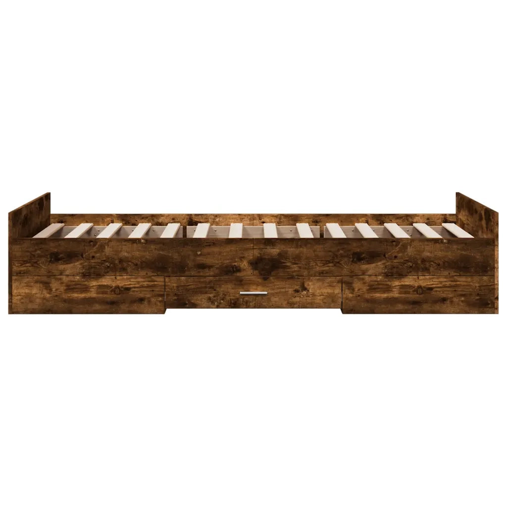 Letto singolo | Letto per adulti | Giroletto con Cassetti Rovere Fumo 90x190 cm Legno Multistrato